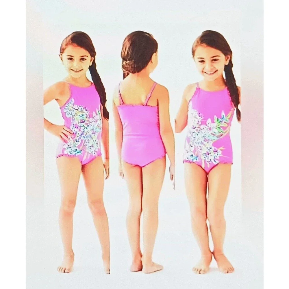 NEW Lilly Pulitzer Girls Juliet One Piece Swimsuit Pink Tropics Sz 10